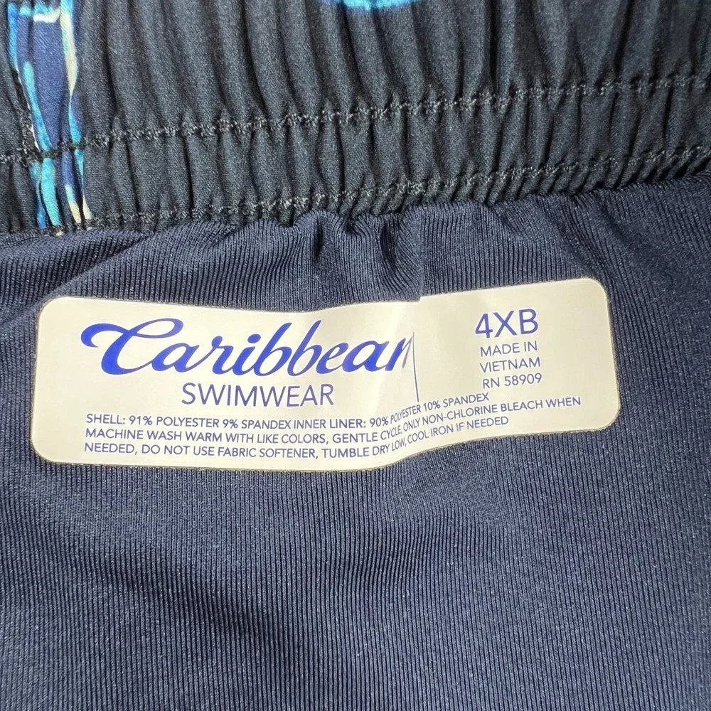 Caribbean‎ Swim Shorts Mens 4XB Big Blue Geometric Lined Ocean Beach Pool New